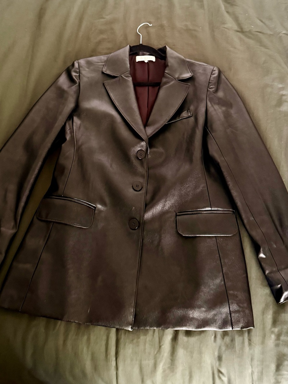 WAYF Black Faux Leather Fitted Blazer Back Tie Jacket Size M